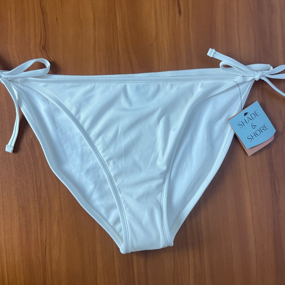 Shade &‎ Shore Womens Ribbed Side Tie Bikini Bottom Off White XL 16 NWT